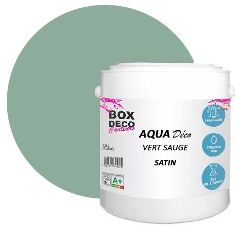 BOX DECO COULEURS Farba akrylowa o wyglądzie satyny Aqua Deco - 2,5 l / 25m - Szałwia zielony Q1-IS4Y-0KK3