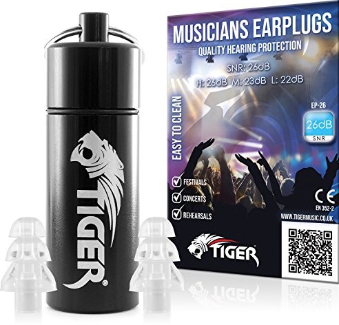Tiger Tygrys muzycy filtr zatyczki do uszu ochrona słuchu zatyczki do uszu z redukcją szumów SNR 26 dB na festiwale, koncerty, muzykę, kluby zatyczki do uszu z torbą EP-26