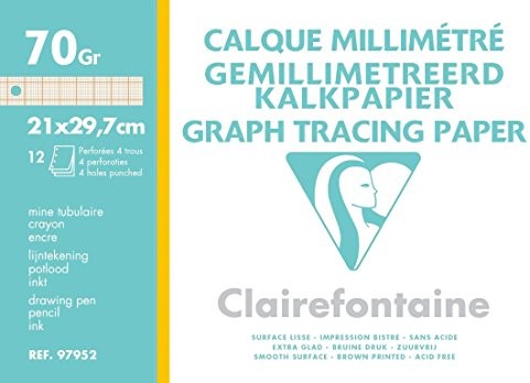 Clairefontaine 97952 °C przezroczysty Binder z millimeterunterteilung, DIN A4, 21 x 29.7 cm, 70/75 G, 12 arkuszy papieru, przezroczysty 97952