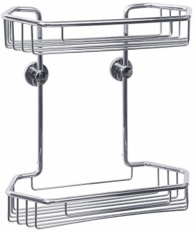tesa Tesa draad regał prysznicowy (nierdzewny, dwupoziomowy, mosiądz, chromowany, wraz z rozpuszczalnikiem do klejenia, 285 mm x 275 mm x 135 mm)