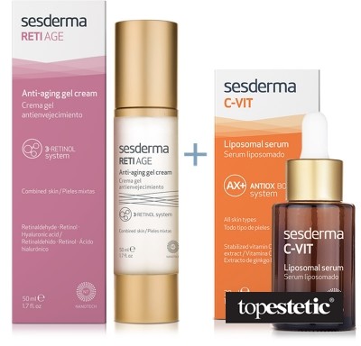 Sesderma Reti Age Anti-Aging Gel Cream + C-VIT Liposomal Serum ZESTAW Krem-żel przeciwstarzeniowy 50 ml + Serum liposomowe 30 ml