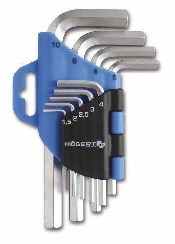 GTV Hogert Klucze sześciokątne imbusowe HEX 1,5-10mm CrV 9 sztuk, HT1W802 HT1W802