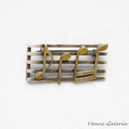 Broszka srebrna oksydowana - Nutki 1207