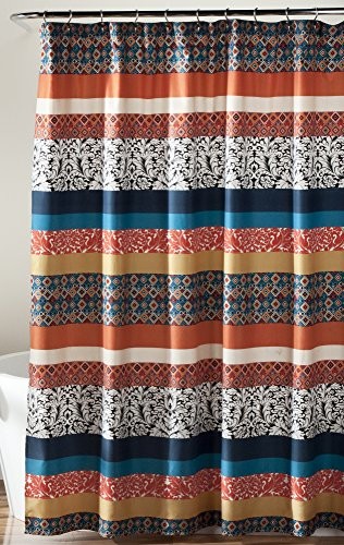 Lush Decor Boho Stripe zasłona prysznicowa 182,9 x 182,9 cm, turkusowy/pomarańczowy C33869P15-000