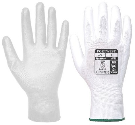 Portwest 12 pary rękawic roboczych montażu rękawiczki Mechanik rękawice PU nylon portwest Czarny, Biały, Szary  rozmiar 7 8 9 10 11, biały A120WHRS