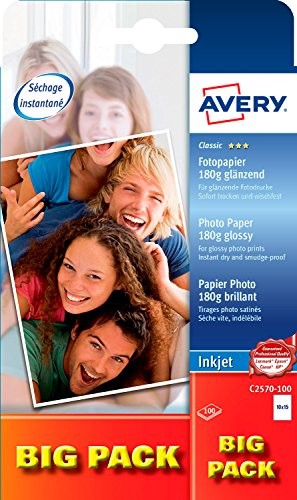 Avery Zweckform c2570  100 Classic Inkjet, DIN A6, jednostronnie pokryta  błyszczący papier fotograficzny, 180 G/M, biały 4004182410264