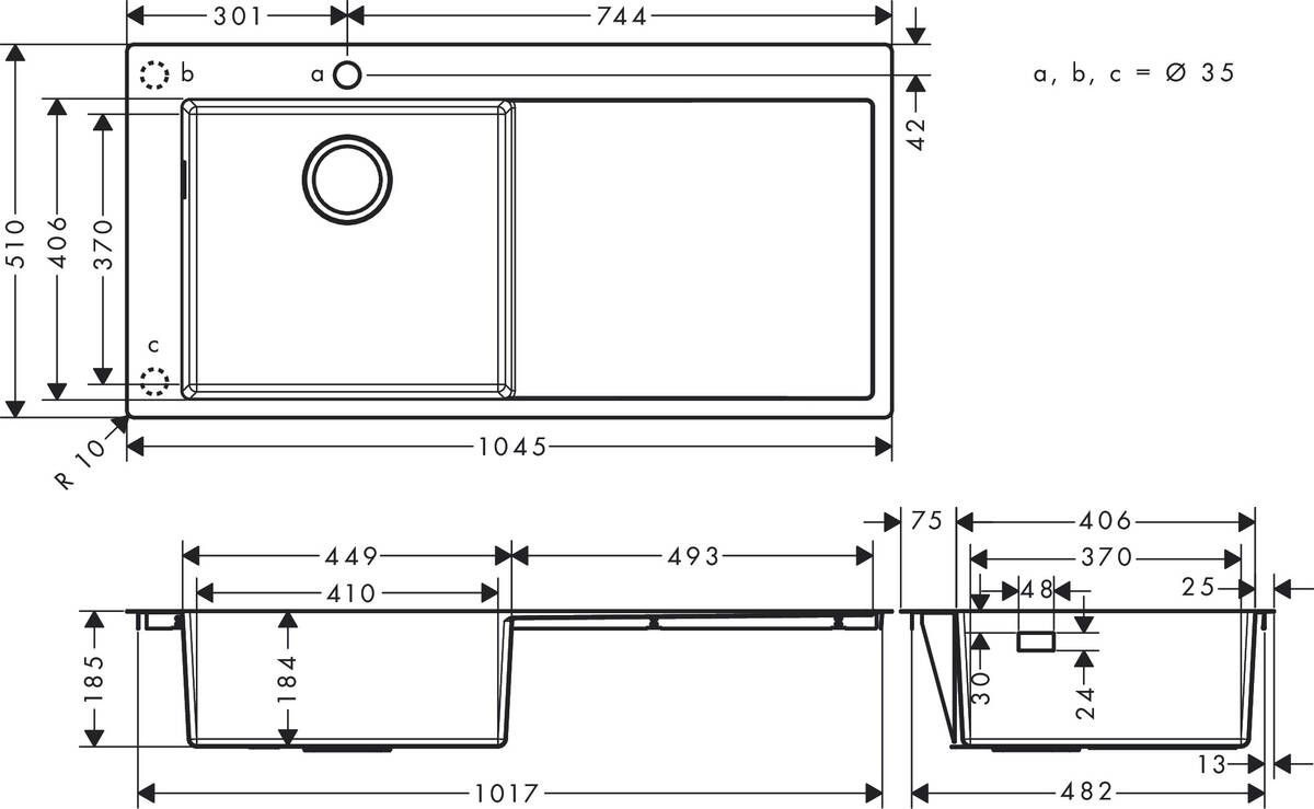 Hansgrohe S71 Zlewozmywak stalowy jednokomorowy 104,5x51 cm stal szlachetna 43331800