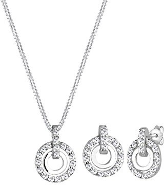 Elli 0912670511_45 zestaw damski: naszyjnik damski z przywieszką w kształcie pierścienia i kolczyki, srebro (próba 925) i białe kryształy Swarovski ze szlifem brylantowym 0912670511_45
