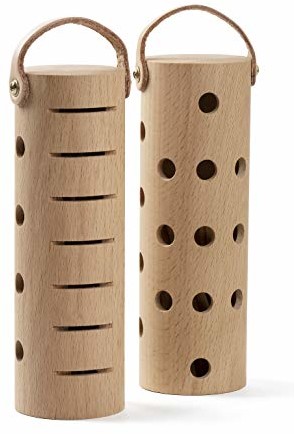 Voggenreiter VOLT by VOLT by Tube Shaker Set Percussion Wood-Shaker Caxixi Hybrid Instrument do innowacyjnych dźwięków (15 x 5 cm, drewno bukowe, rama ze skóry, w zestawie torba), brązowy, 1992123 1167