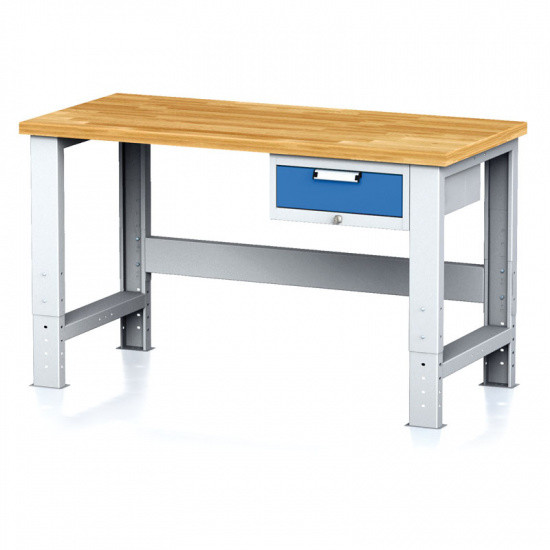 Alfa 3 Stół warsztatowy MECHANIC, 1500x700x700-1055 mm, nogi regulowane, 1x szufladowy kontener, 1x szuflada, niebieska 1262840
