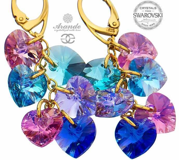 Swarovski długie kolczyki Serca ZŁOTE SREBRO