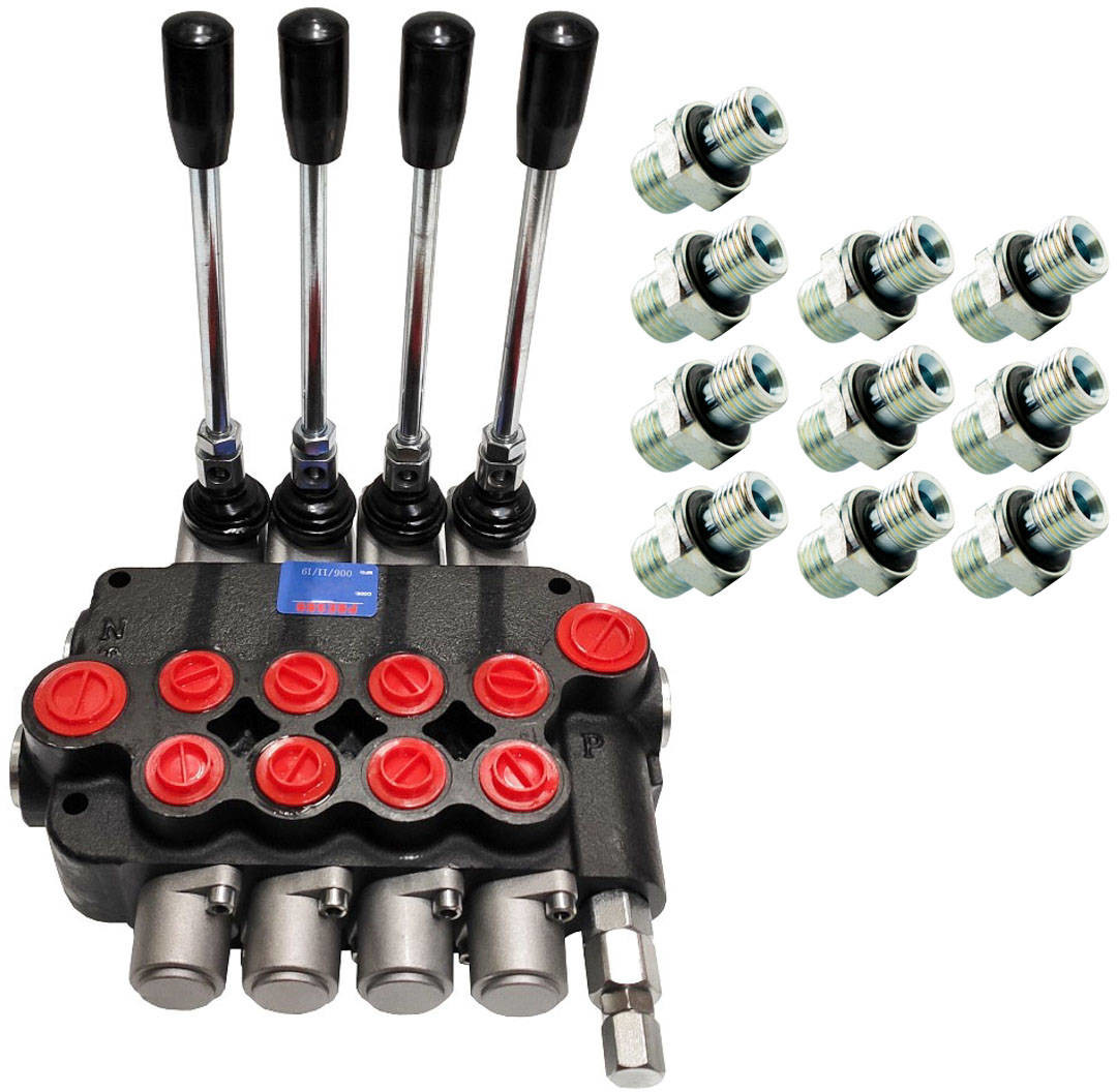 PRESKO Rozdzielacz hydrauliczny  PRESKO 4-sekcyjny 80L - w zestawie z przyłączami 04p80;1CB-22-08WD[8];1CB-22-12WD[2]