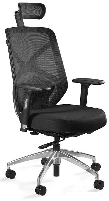 Unique Meble Krzesło biurowe ergonomiczne z zaglówkiem HERO czarny/ siatka i tkanina czarna