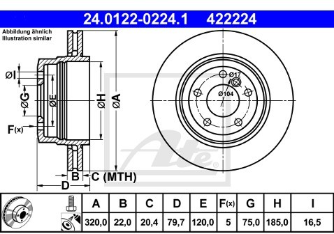 ATE TARCZA HAM 24.0122-0224.1 BMW X3 2.0D 07-, 2.5I 04-, 3.0D 04-  24.0122-0224.1