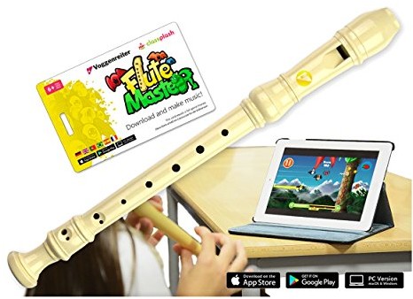 Voggenreiter Flet prosty z tworzywa sztucznego dla dzieci od 6 lat i początkujących wraz z Flute Master (aplikacja oprogramowania edukacyjnego) niemiecki sposób trzymania w kolorze kremowo-białym 1141-0