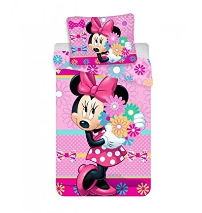 Jerry Fabrics komplet pościeli 140 x 200 cm + 70 x 90 cm 100% bawełna, Minnie Mouse arkusze i kwiaty 17BS167