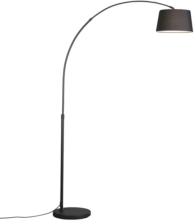 QAZQA Nowoczesna lampa łuk czarny klosz czarny tkanina z LED E27 WiFi Smart - Arc Basic