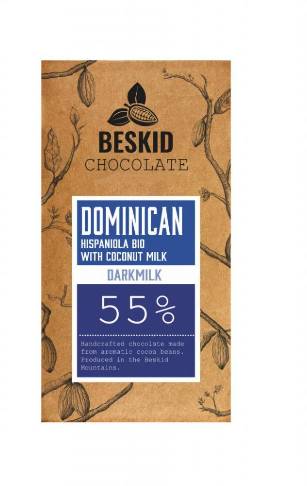 BESKID CHOCOLADE Czekolada ciemna mleczna Beskid Chocolate Dominikana BIO 55% z mlekiem kokosowym 58.51 CZBCDD