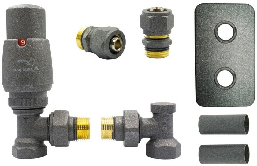 Varioterm Zawór termostatyczny ELEGANT kątowy All in One - grafit strukturalny alu-pex - PEX 16 mm rozeta prostokątna 1szt