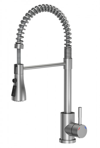 STEINER Bateria zlewozmywakowa stalowa SALMA z wyciąganą wylewką sprężyna kolor stal szczotkowana