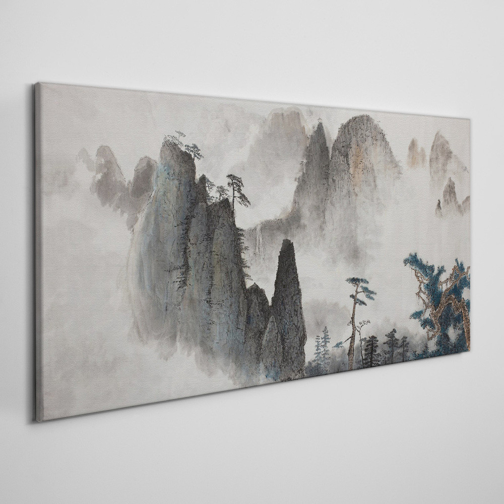 PL Coloray Obraz Canvas Nowoczesny Góry Mgła Drzewa 120x60cm