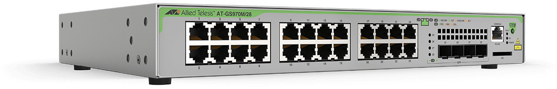 Allied Telesis 24 x 10/100/1000T POE+ ports and 4 x combo ports AT-GS970M/28PS-50