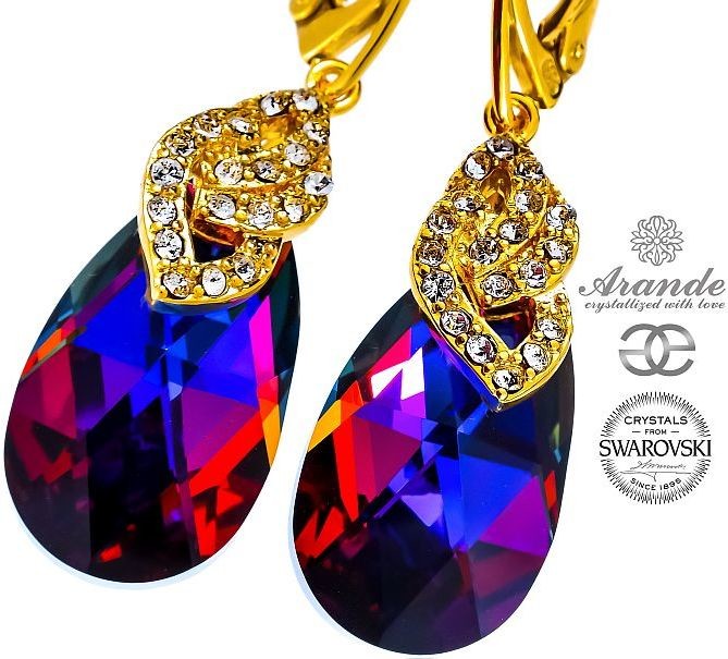 Swarovski SPECIAL piękne kolczyki VOLCANO GOLD ZŁOTE SREBRO