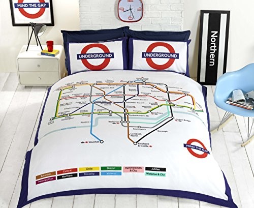 Underground London undgerground Tube poszewka na kołdrę i poszewki na poduszkę zestaw pościeli, biały, 30 x 30 x 6 cm MULonUndKB