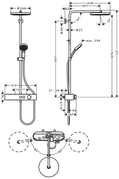 Hansgrohe Pulsify ShowerTablet Select Zestaw prysznicowy natynkowy termostatyczny z deszczownicą chrom 24221000
