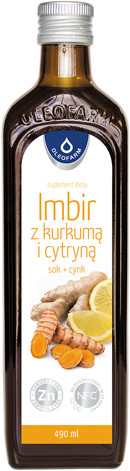 Oleofarm Imbir z kurkumą i cytryną sok + cynk 490 ml