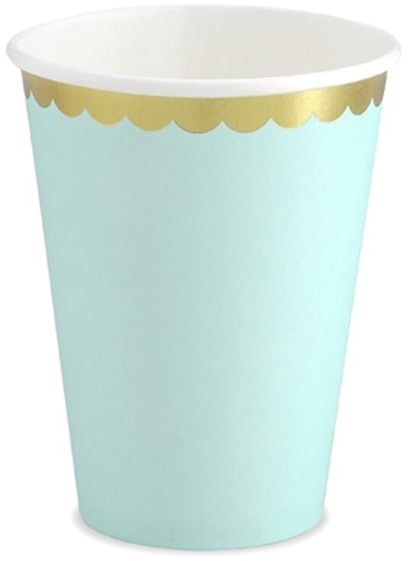Party Deco Kubeczki miętowe ze złotym brzegiem - 220 ml - 6 szt. KPP16-103