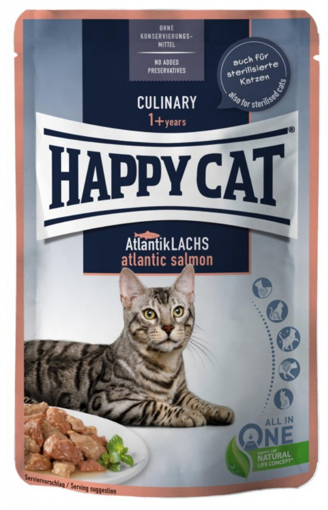 HappyCat Culinary Meat in Sauce Atlantic Salmon, mokra karma, dla kotów dorosłych, łosoś atlantycki, 85 g, saszetka