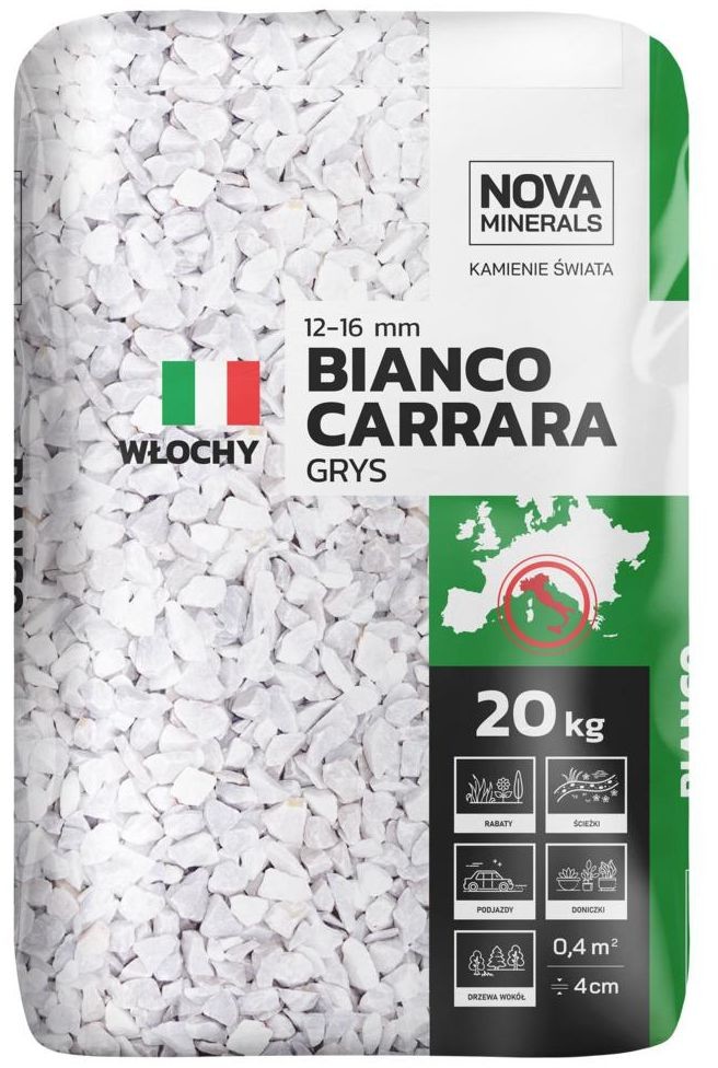 NOVA MINERALS Grys BIANCO CARRARA 12-16 mm 20 kg Biały