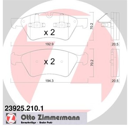 ZIMMERMANN Zestaw klocków hamulcowych, hamulce tarczowe 23925.210.1