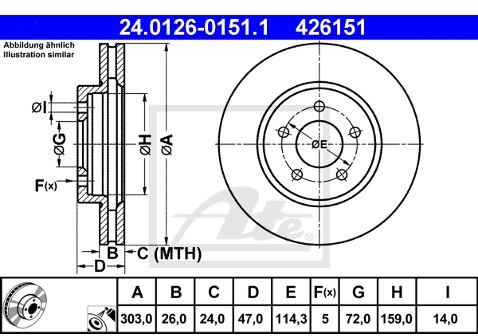 ATE TARCZA HAM 24.0126-0151.1 FORD MAVERICK 3.0 V6 24V 04-  24.0126-0151.1