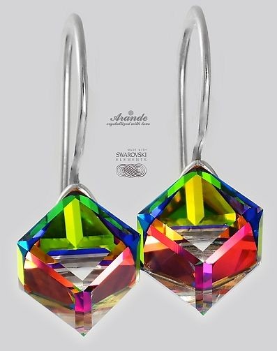 Swarovski PIĘKNE KOLCZYKI VITRAIL CUBE SREBRO