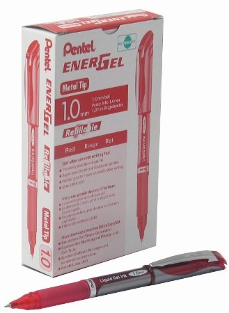 Pentel BL60-A Gel Ink Roller EnerGel z nakładką 1,0 MM, 12 sztuk, czerwony BL60-B