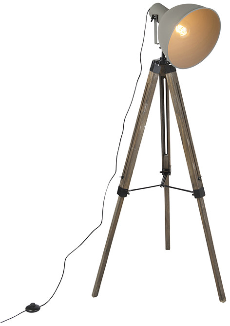 QAZQA Smart tripod vloerlamp hout met grijs incl. wifi A60 - Laos 104731