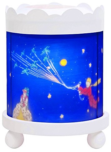 Prezent Trousselier Mała księżniczka lampka nocna magiczna karuzela idealny urodzinowy kolor drewna biały animowane obrazy uspokajające światło żarówka 12 V 10 W w zestawie wtyczka EU