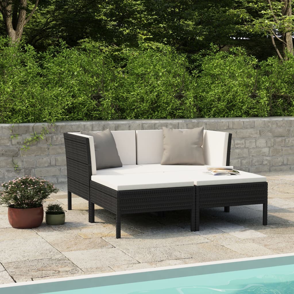 vidaXL 4-cz. zestaw wypoczynkowy do ogrodu, poduszki, czarny rattan PE 3056966