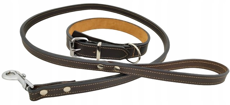 dr Seidla Komplet Skórzana i Smycz dla Psa brąz M