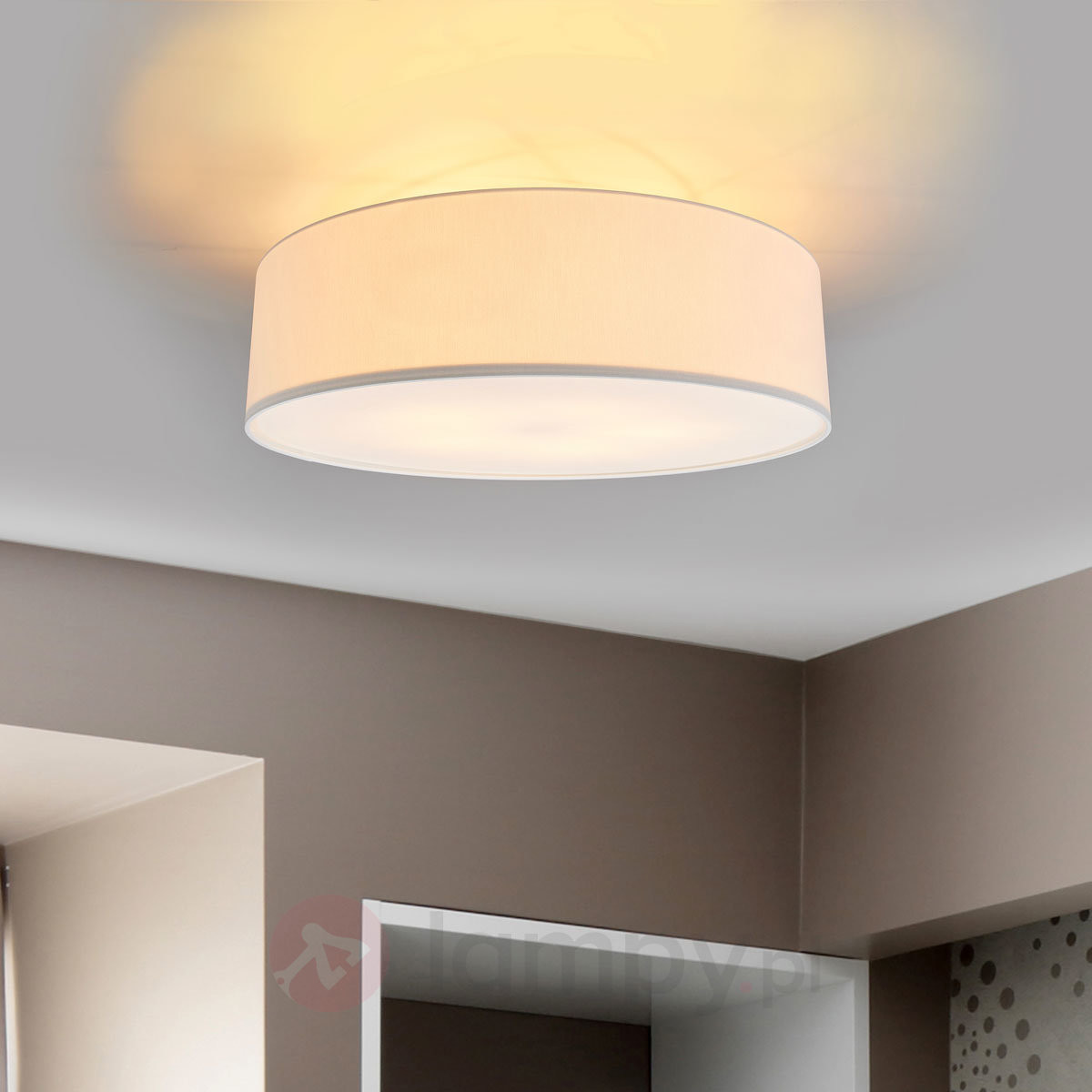 Duża lampa sufitowa z tkaniny Gala, biała, 60 cm