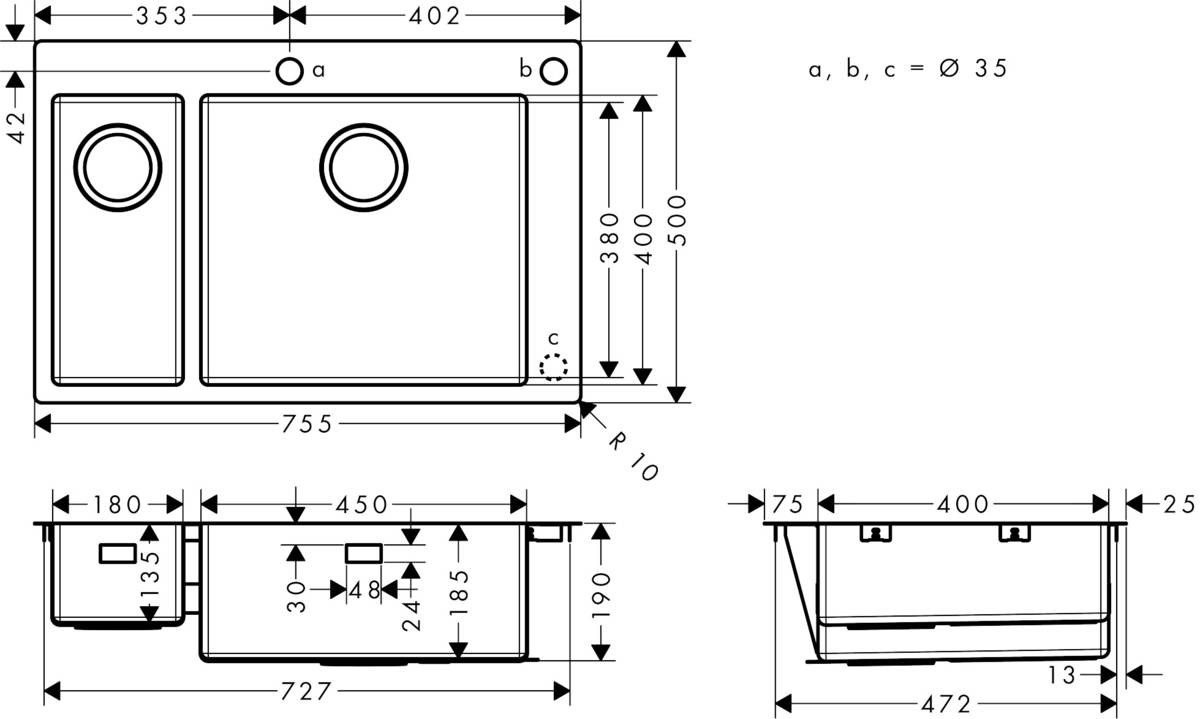 Hansgrohe S71 Zlewozmywak stalowy półtorakomorowy 75,5x50 cm stal szlachetna 43310800