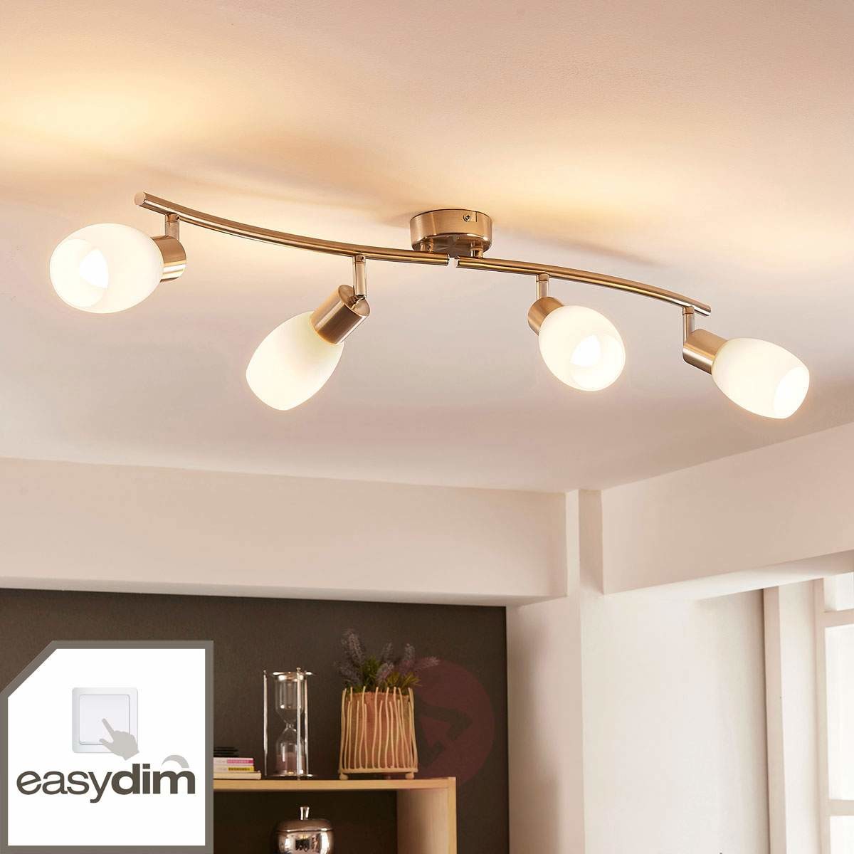 Lindby Klassieke plafondlamp staal lang 4-lichts incl. LED en easydim- Arda