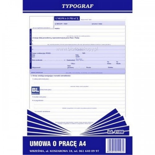 Typograf Druk samokopiujący umowa o pracę A4 40 kartek 01098/ TP076
