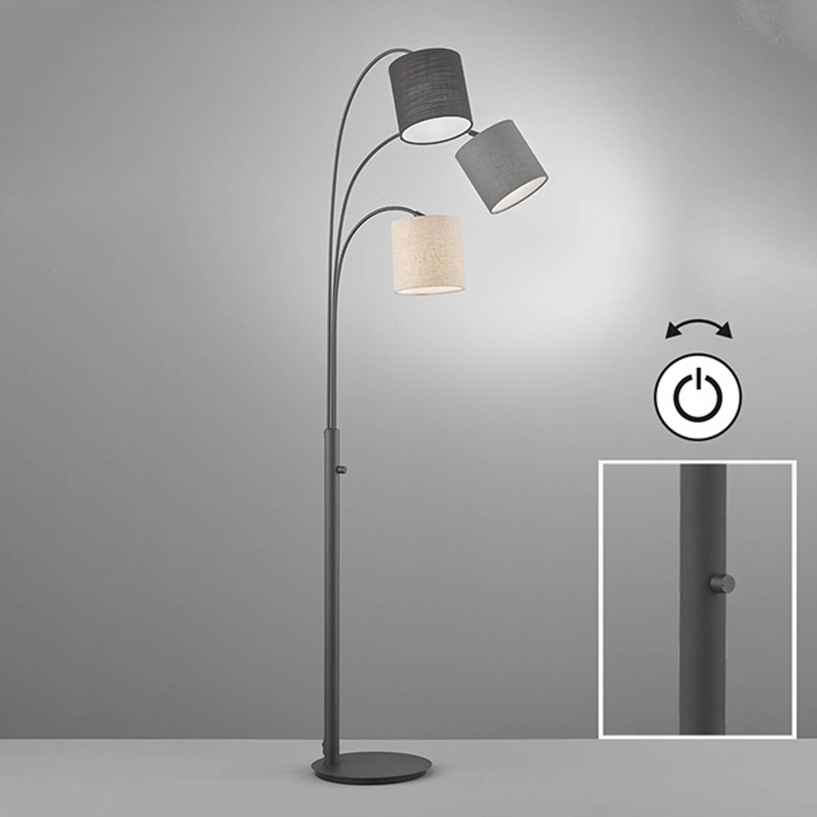 Fischer&Honsel Lampa stojąca Shade, piasek/szara/czarna, 3-pkt.