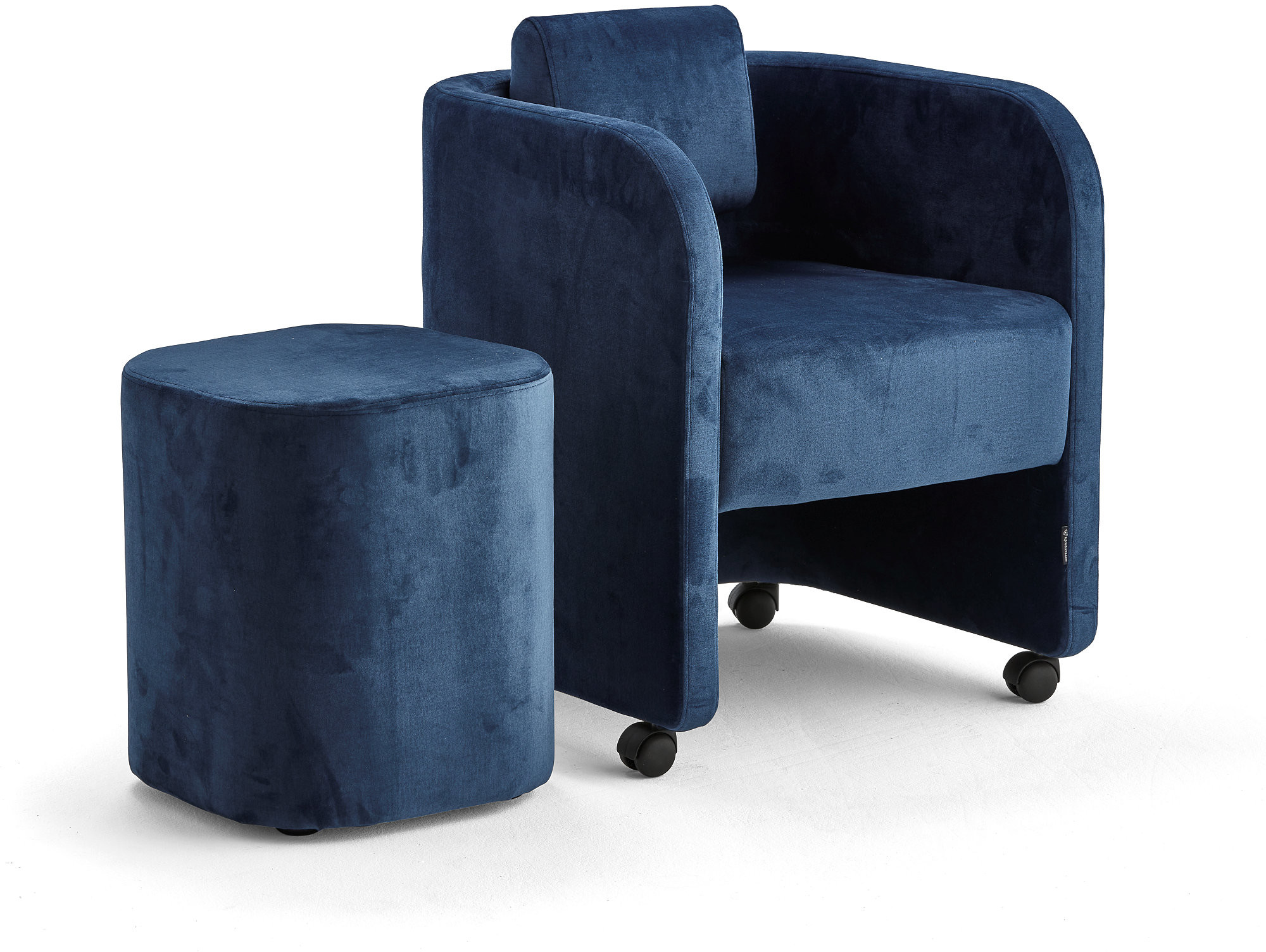 AJ Produkty Zestaw mebli COMFY, fotel i stołek, na kółkach, velvet, niebieski