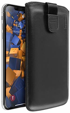 Mumbi Prawdziwe skórzane etui kompatybilne z iPhone XS Max etui skóra pokrowiec Case Wallet, czarne 27172-iPhone XS Max