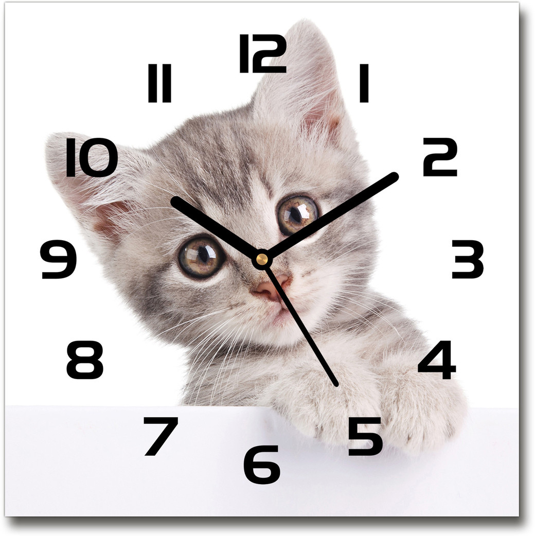 Zegar szklany kwadratowy Szary kot