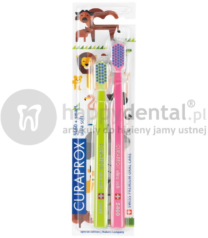 Curaprox CURAPROX CS 5460 + Smart 7600 Animal Edition DWUPAK - promocyjny zestaw dwóch wyjątkowych szczoteczek do zębów dla dzieci i dorosłych